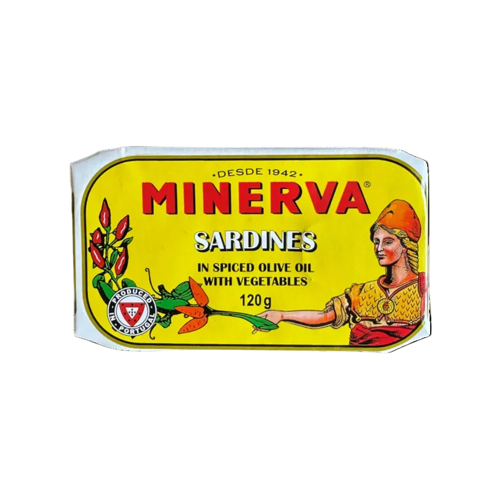 Tinned fish, conservas, Minerva Sardines in Spiced Olive Oil with Vegetables/Pickles