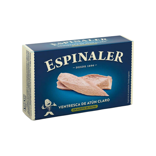 Tinned fih, conservas, Fintastc Provisions, Espinaler Yellowfin White Tuna Belly in Olive Oil
