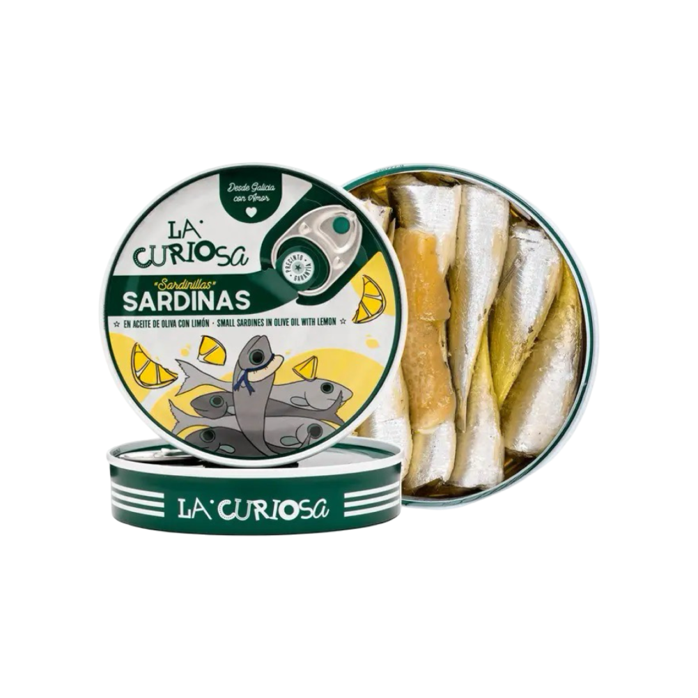 Tin of La Curiosa sardines with lemon, tinned fish, Fintastc Provisions, conservas
