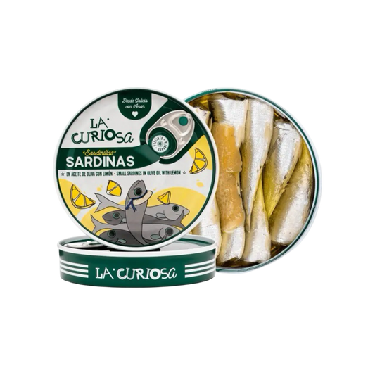 Tin of La Curiosa sardines with lemon, tinned fish, Fintastc Provisions, conservas