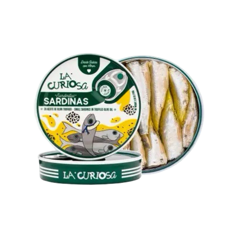 Tin of La Curiosa sardines with truffle infused olive oil, tinned fish, conservas, Fintastic Provisions