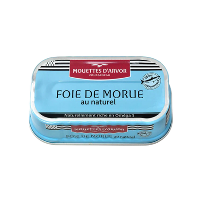 Tinned fish, cod liver in its own oil by Les Mouettes