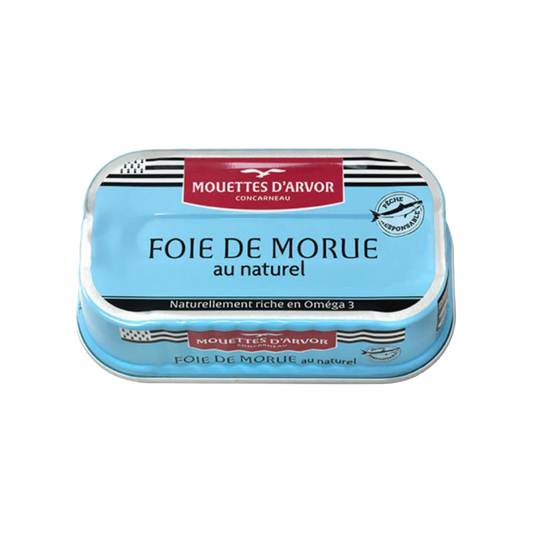 Tinned fish, cod liver in its own oil by Les Mouettes