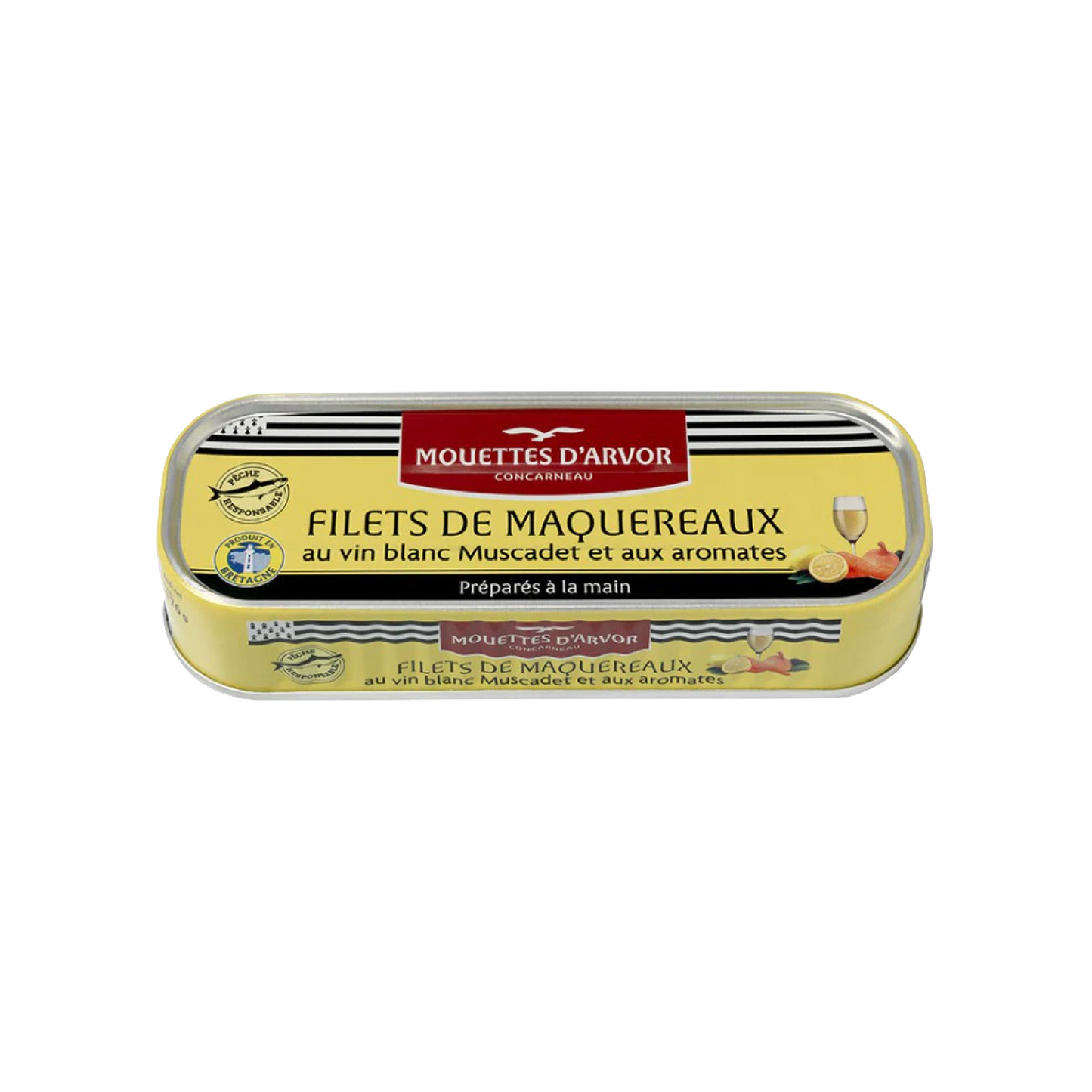 Tinned fish, Mackerel in Muscadet Wine + Herbs by Les Mouettes d'Arvor