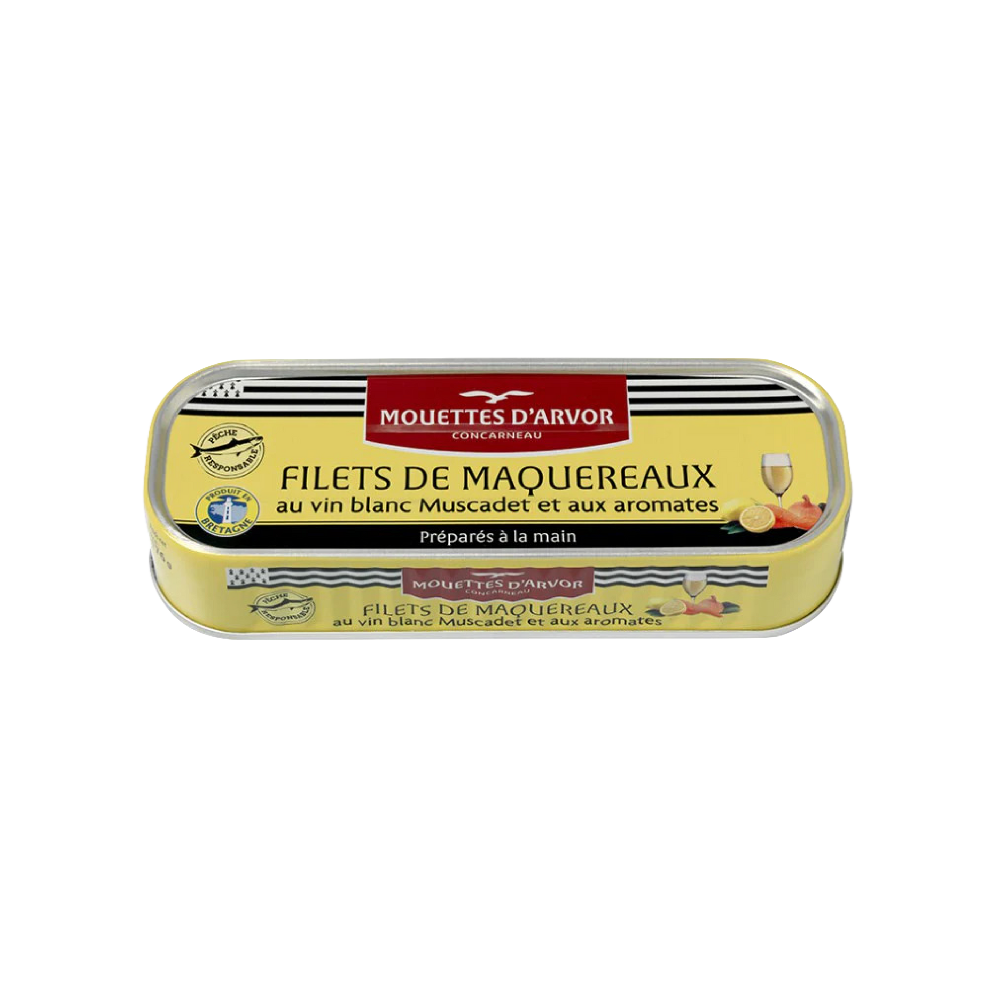 Tinned fish, Mackerel in Muscadet Wine + Herbs by Les Mouettes d'Arvor