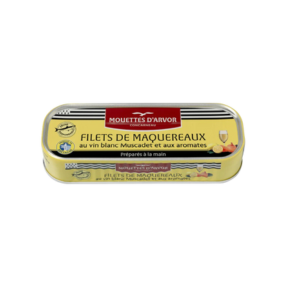 Tinned fish, Mackerel in Muscadet Wine + Herbs by Les Mouettes d'Arvor