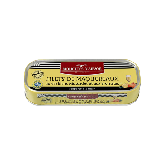 Tinned fish, Mackerel in Muscadet Wine + Herbs by Les Mouettes d'Arvor