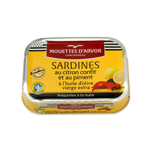 Tinned fish, Sardines in EVOO + Pepper + Confit Lemon