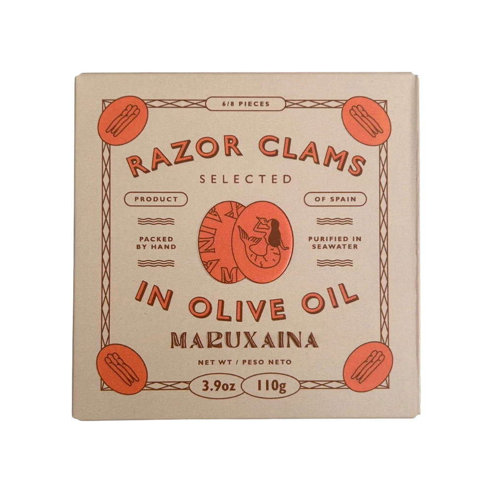 Maruxaina Razor Clams in Olive Oil, tinned fish, conservas, Fintastic Provisions