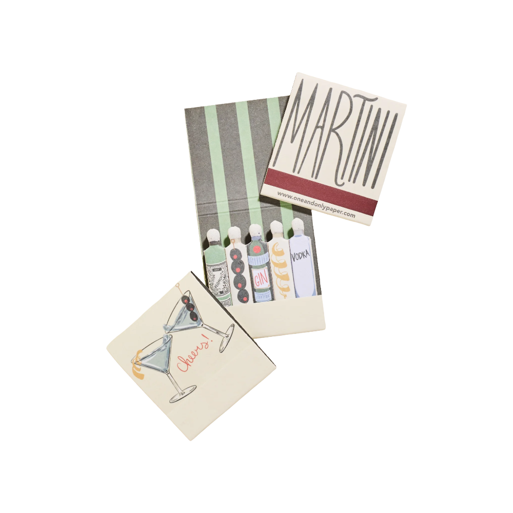 One + Only Paper Martini Tin Printed 10 Stem Matchbook