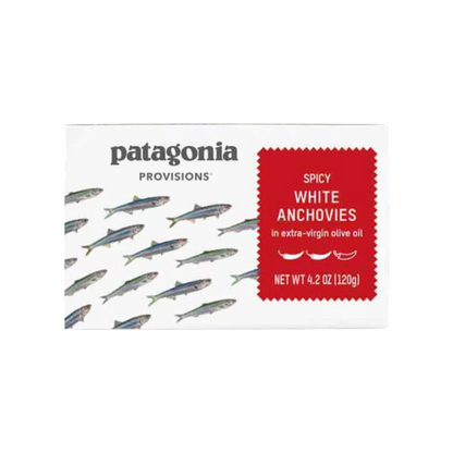 Tinned fish, Spicy White Anchovies in EVOO by Patagonia.