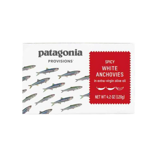Tinned fish, Spicy White Anchovies in EVOO by Patagonia.