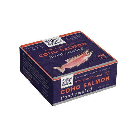 Tinned fish, Shelf Break Wild Alaska Coho Salmon with Kelp Chili Crisp, conservas, Fintastic Provisions 